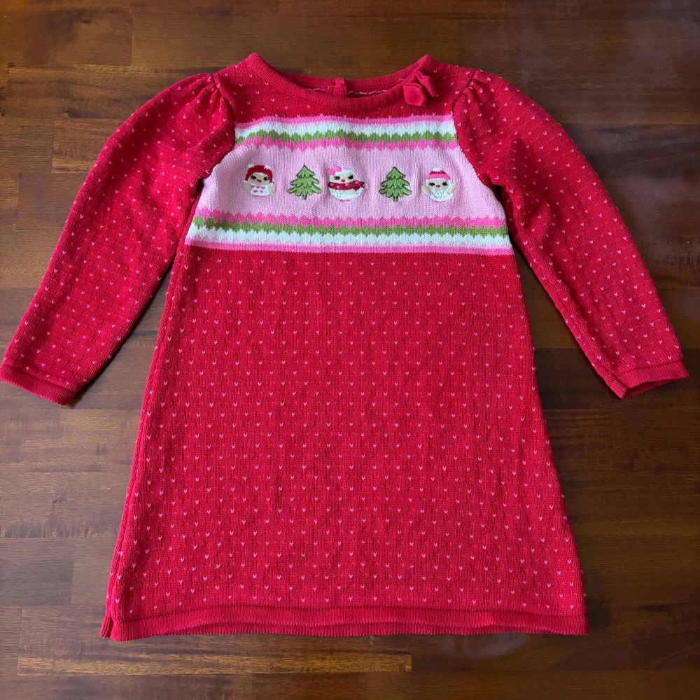 Gymboree Red Cozy Owl Long Sleeve Holiday Christmas Cotton Sweater Dress 3T